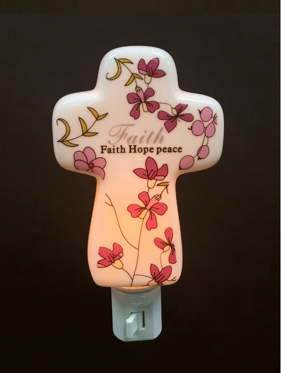 Porcelain "Faith Hope Peace" Cross Night Light with Gift Box